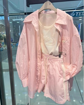 Summer pink sun shirt chanelstyle shorts 2pcs set