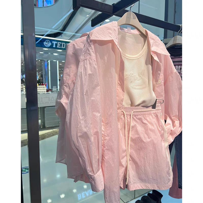 Summer pink sun shirt chanelstyle shorts 2pcs set