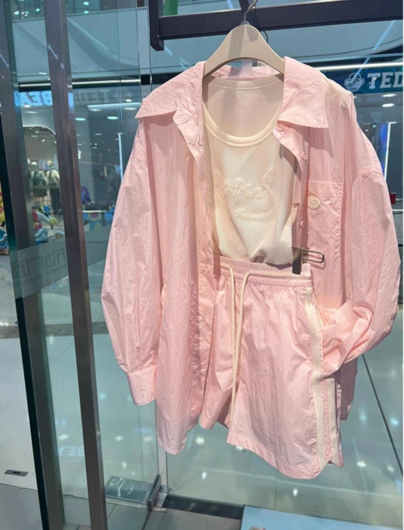 Summer pink sun shirt chanelstyle shorts 2pcs set