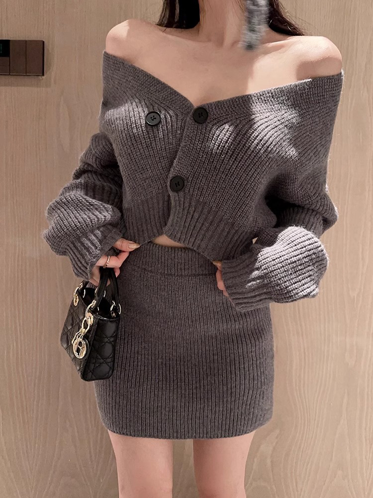 Slim dress small fellow sweater 2pcs set for women