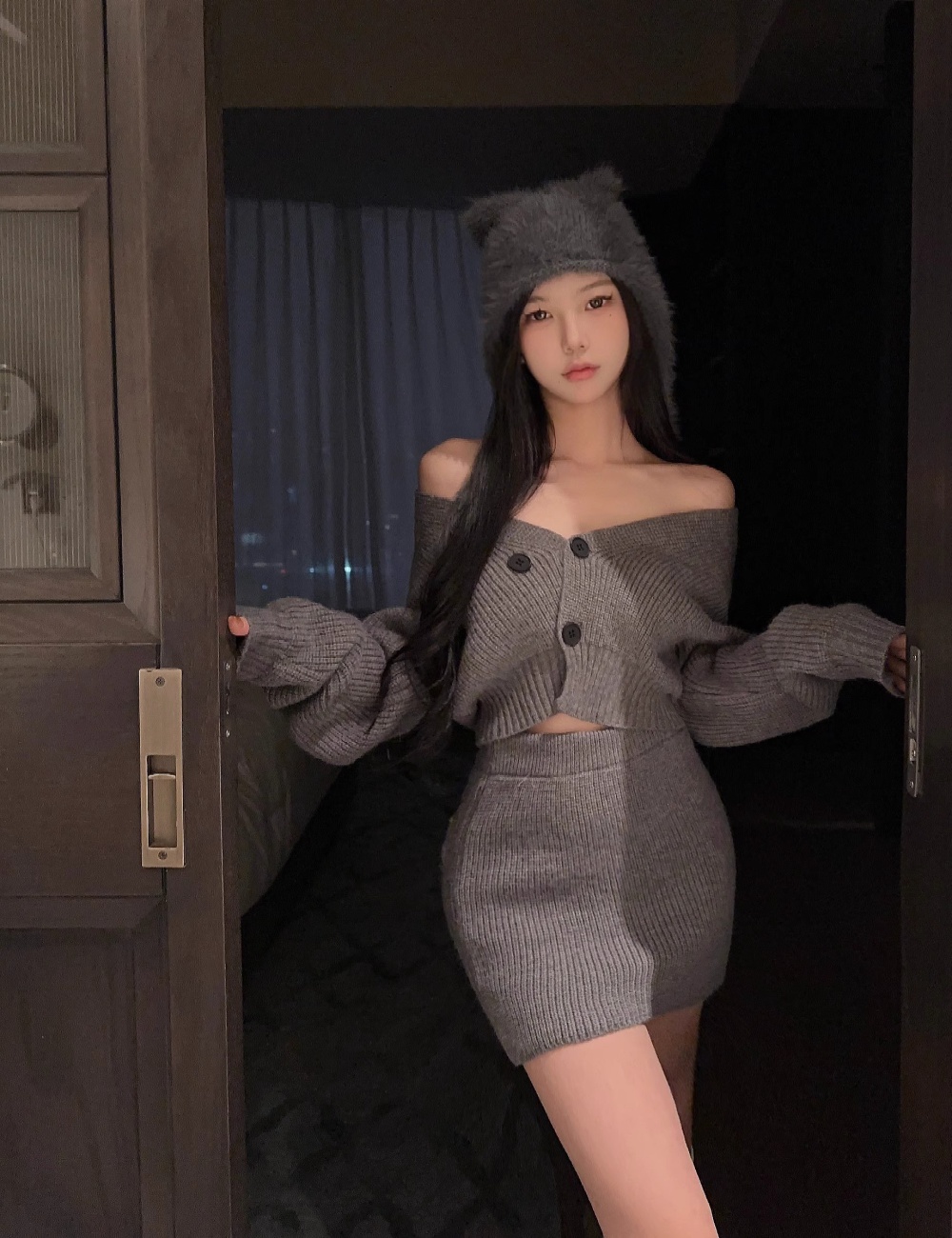 Slim dress small fellow sweater 2pcs set for women