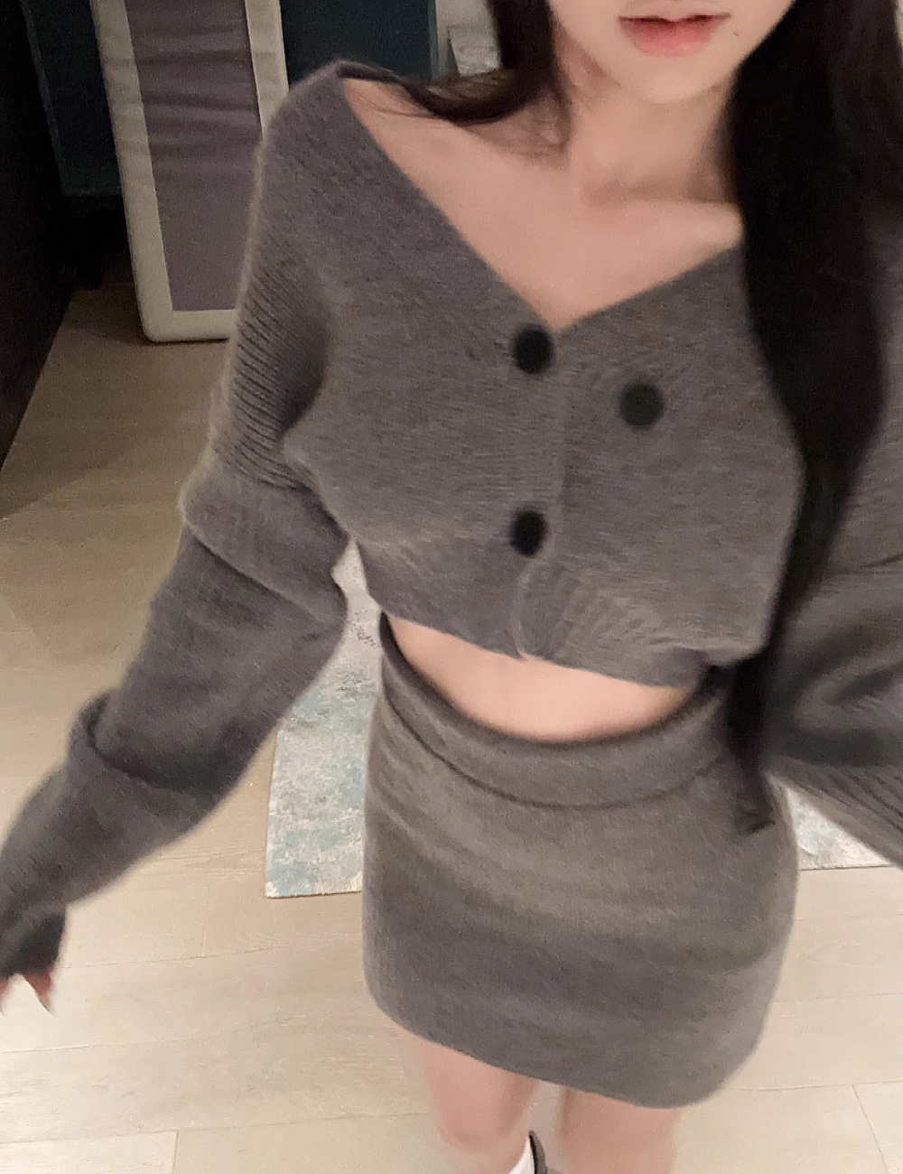 Slim dress small fellow sweater 2pcs set for women