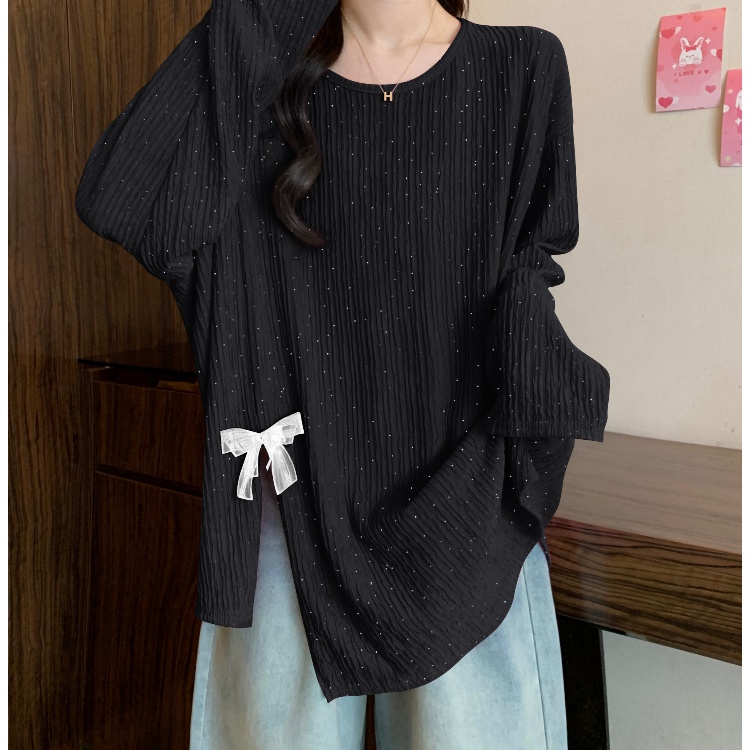 Autumn loose fat bow long sleeve large yard shirts