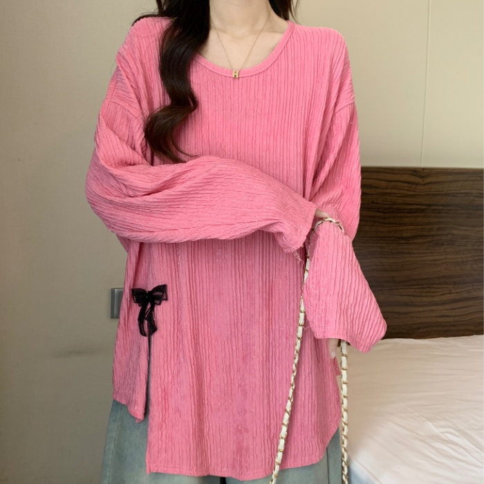 Autumn loose fat bow long sleeve large yard shirts