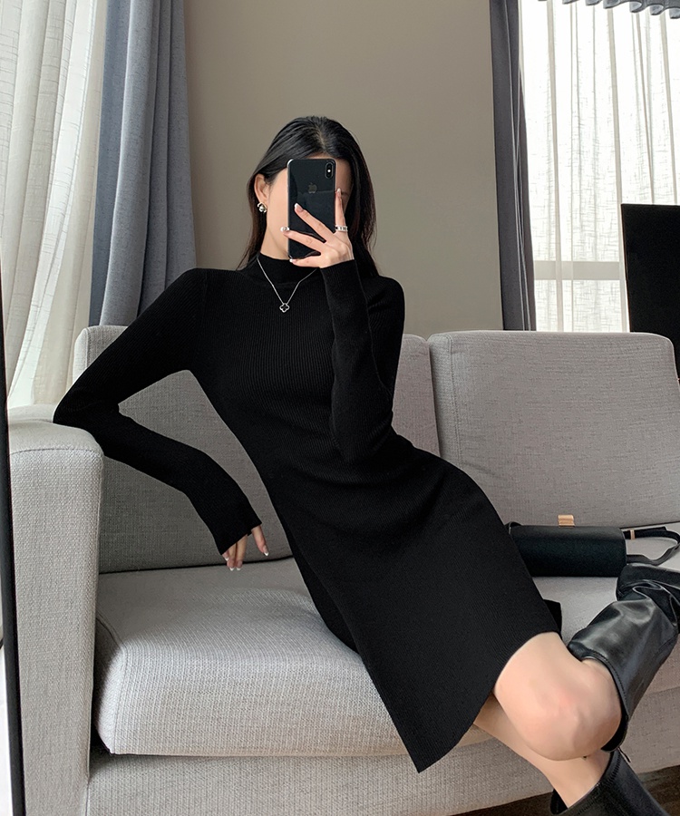 Autumn and winter slim overcoat short knitted dress for women