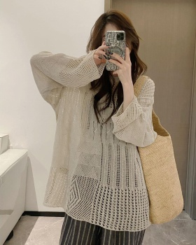 Hollow loose knitted long sleeve summer thin sweater