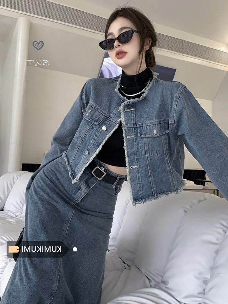 High waist jacket spring denim skirt a set for women