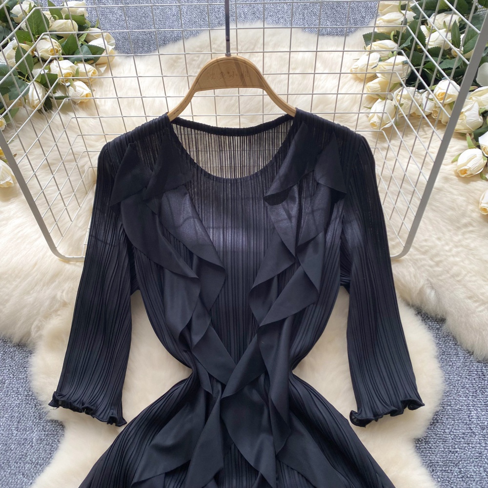 Drape crimp long dress temperament lotus leaf edges dress