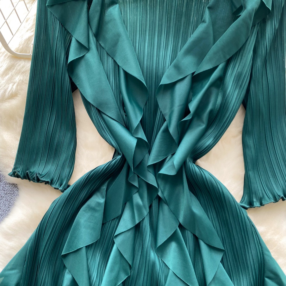 Drape crimp long dress temperament lotus leaf edges dress