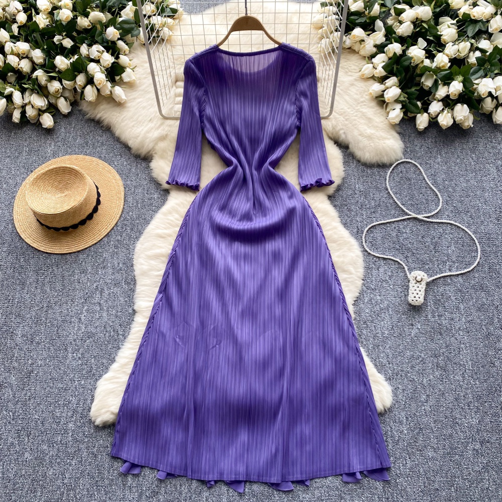 Drape crimp long dress temperament lotus leaf edges dress