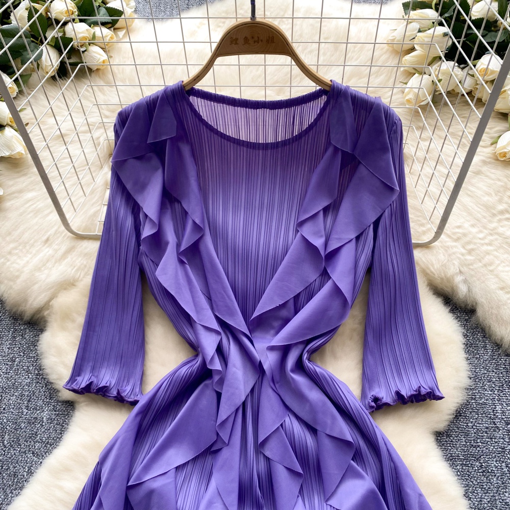 Drape crimp long dress temperament lotus leaf edges dress