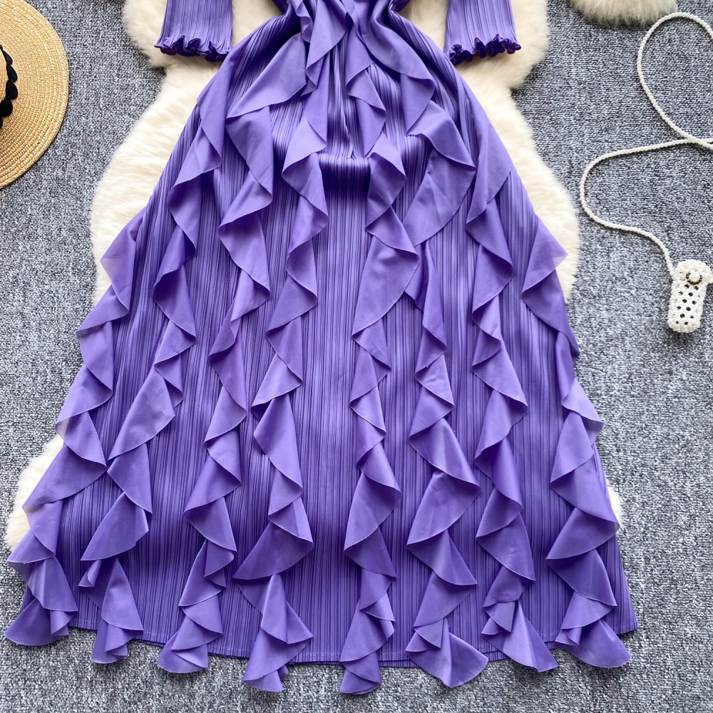 Drape crimp long dress temperament lotus leaf edges dress