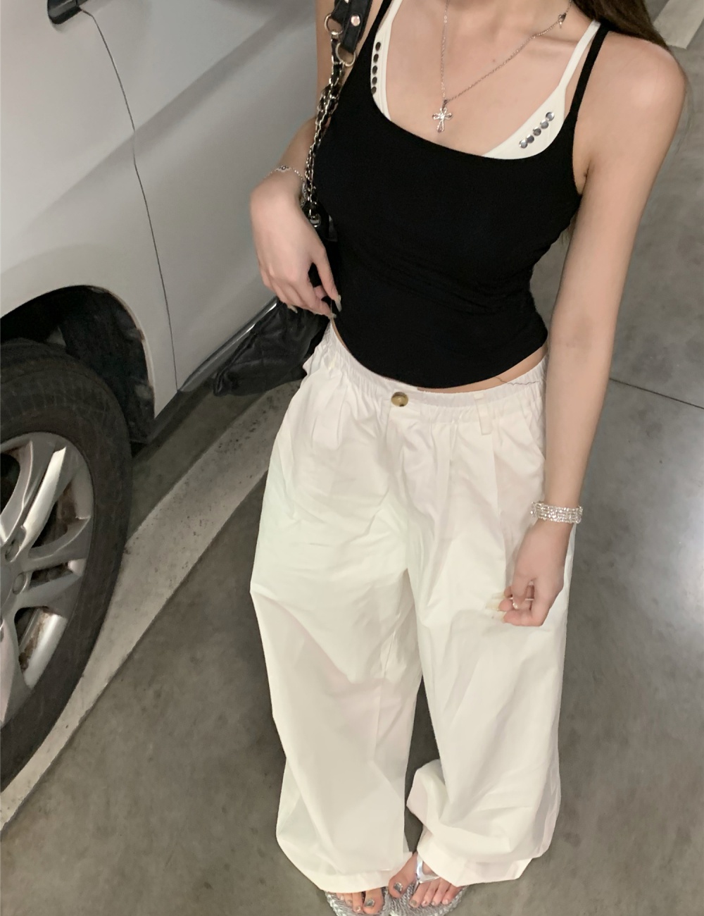 Mopping white casual pants wide leg work pants