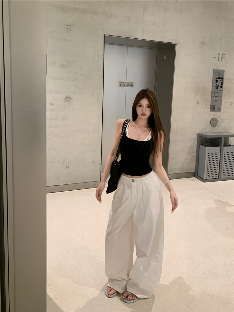 Mopping white casual pants wide leg work pants