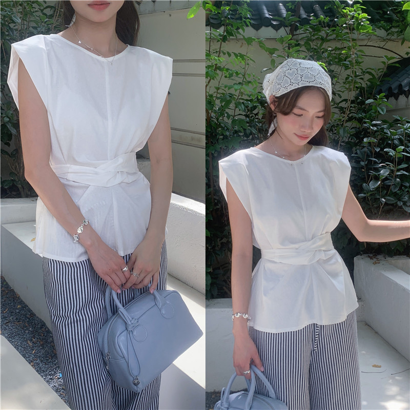 Round neck pure Korean style temperament shirt