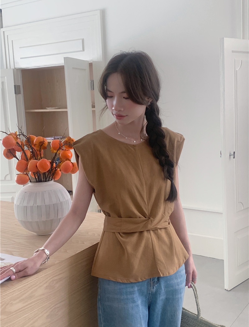 Round neck pure Korean style temperament shirt