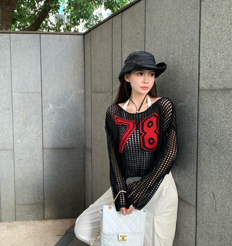 Summer unique loose smock long sleeve knitted sun shirt for women