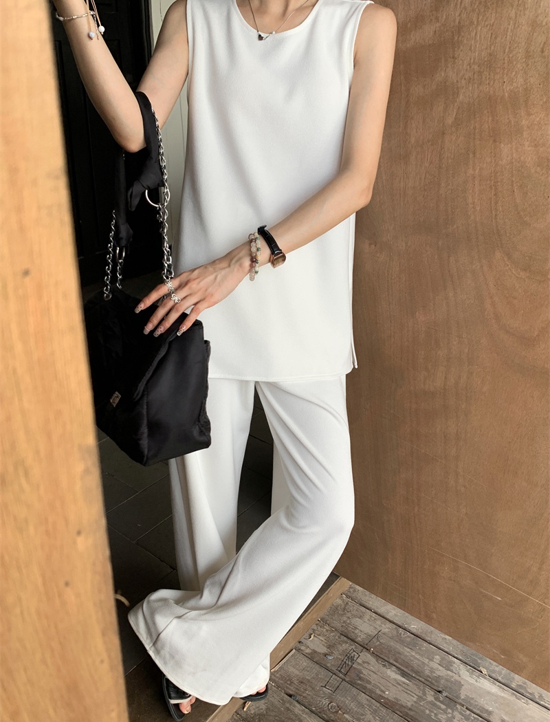 Temperament slim tops sleeveless wide leg pants 2pcs set