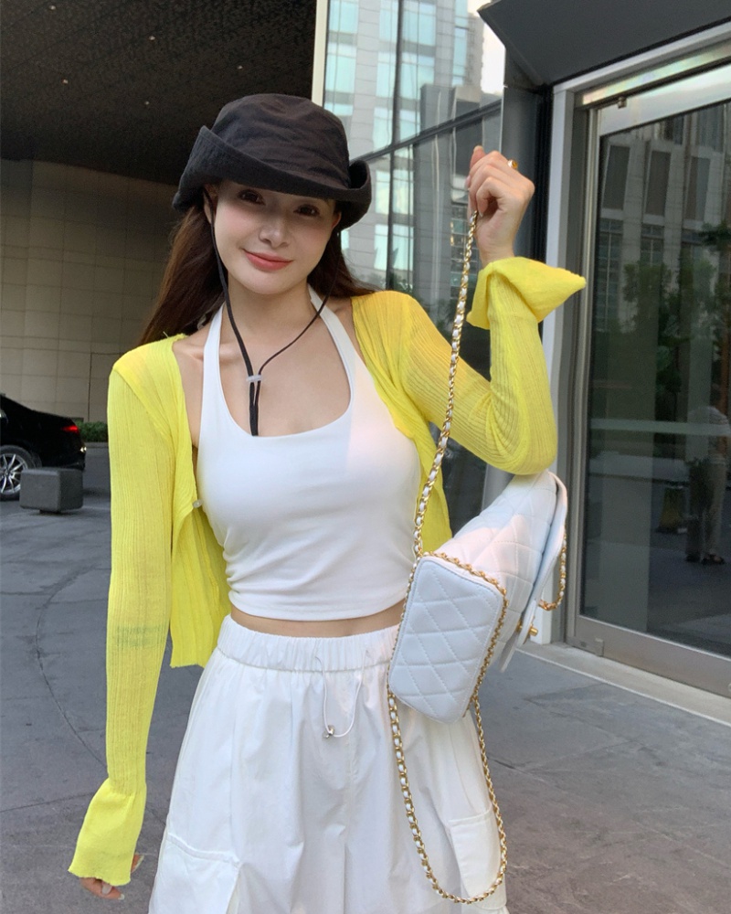 All-match short pit stripe coat sling was white cardigan