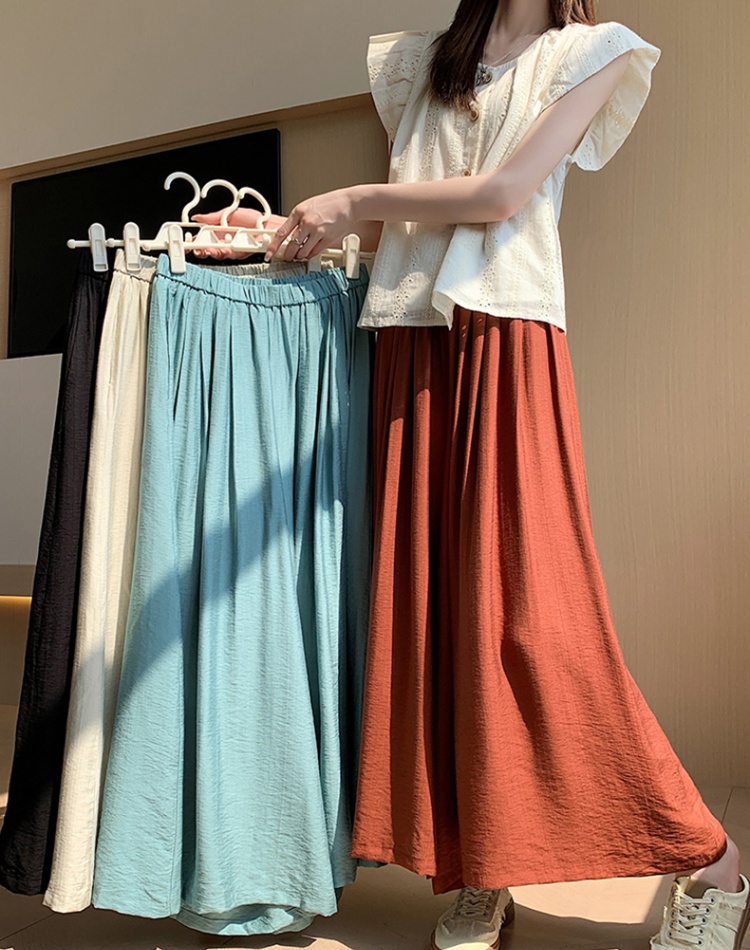 High waist loose wide leg pants ice silk culottes for women