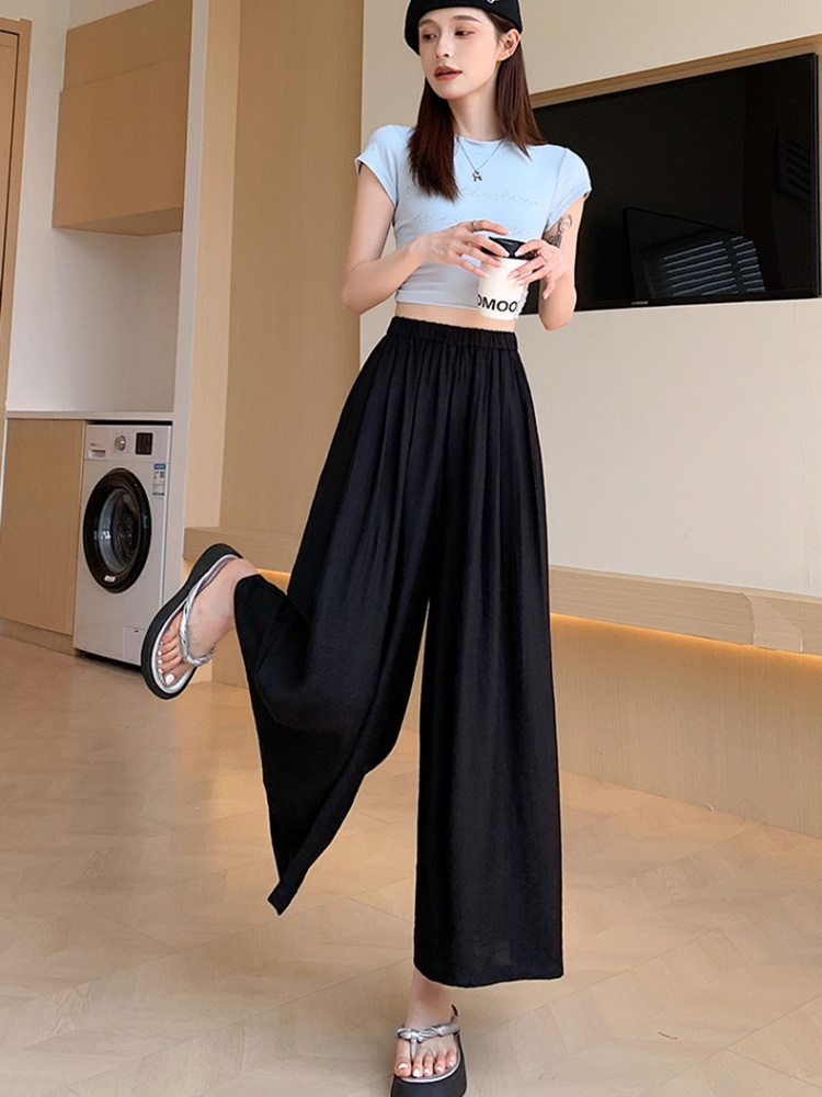 High waist loose wide leg pants ice silk culottes for women