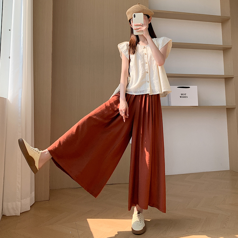 High waist loose wide leg pants ice silk culottes for women