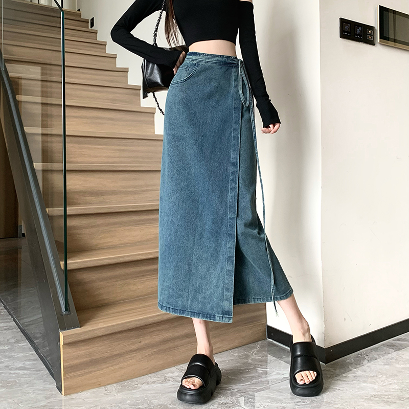 High waist frenum long split skirt for women