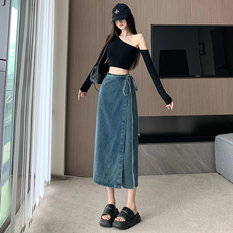 High waist frenum long split skirt for women