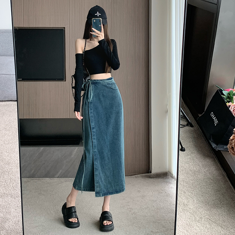 High waist frenum long split skirt for women