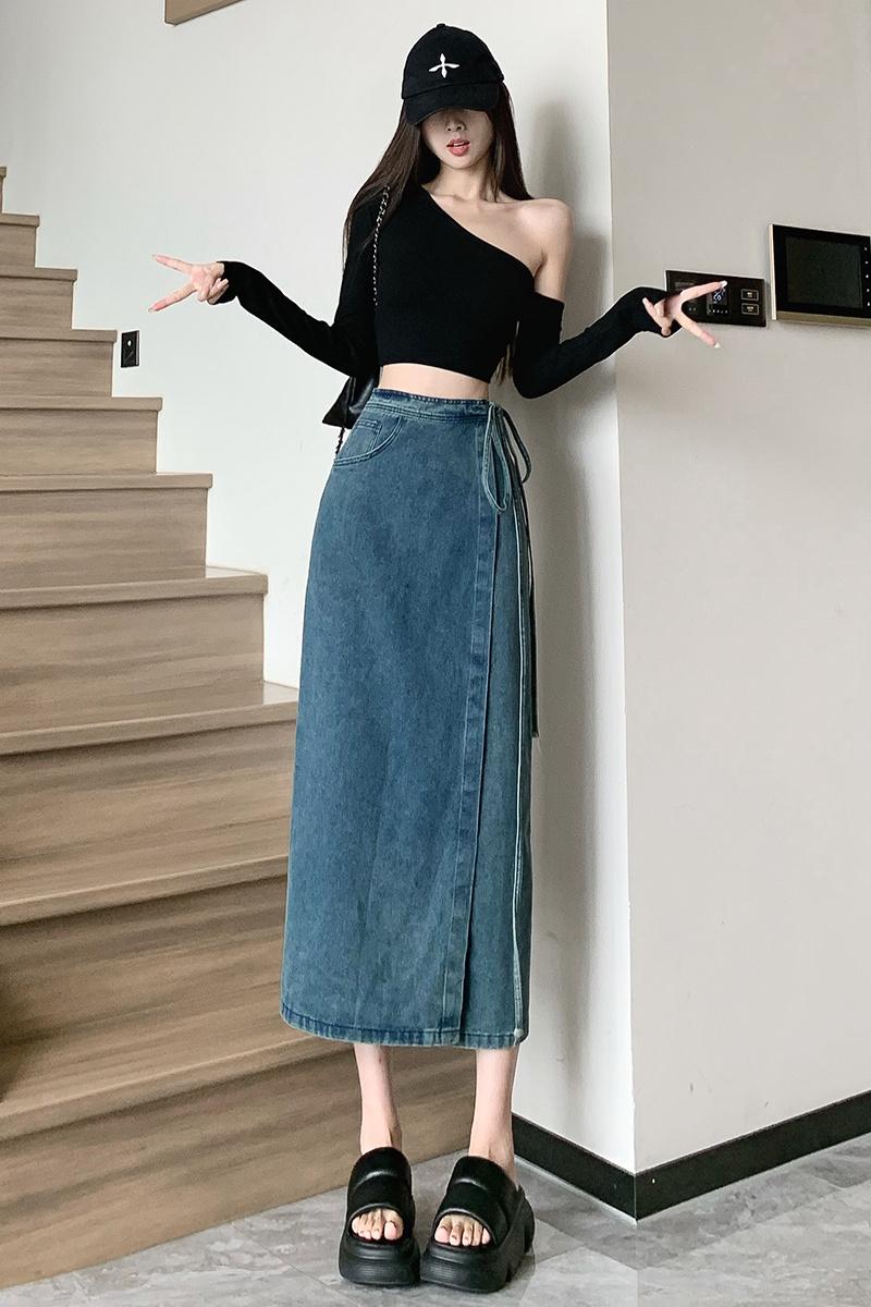 High waist frenum long split skirt for women