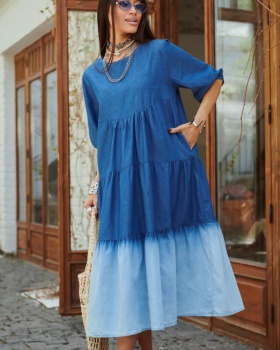 Fashion Casual loose short sleeve gradient denim dress