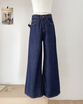 Retro thin long pants straight jeans for women