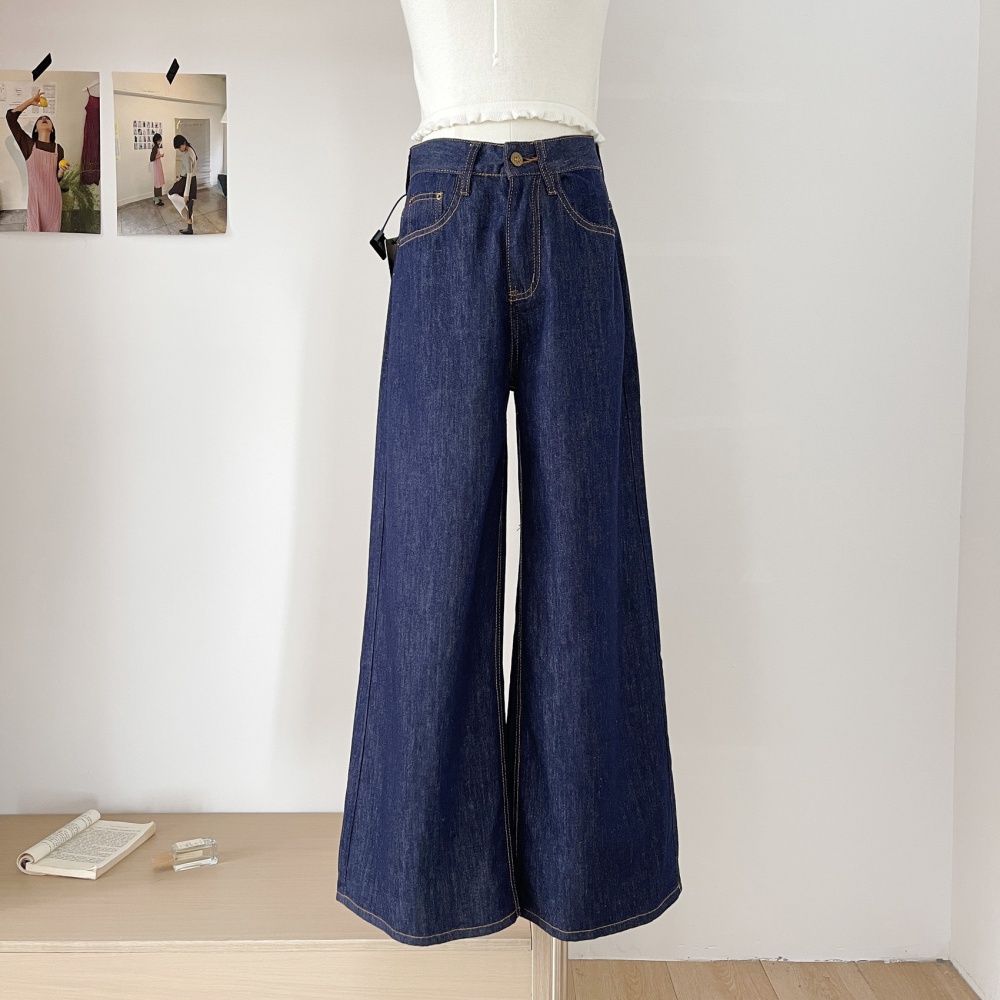 Retro thin long pants straight jeans for women