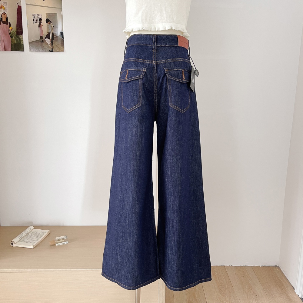 Retro thin long pants straight jeans for women