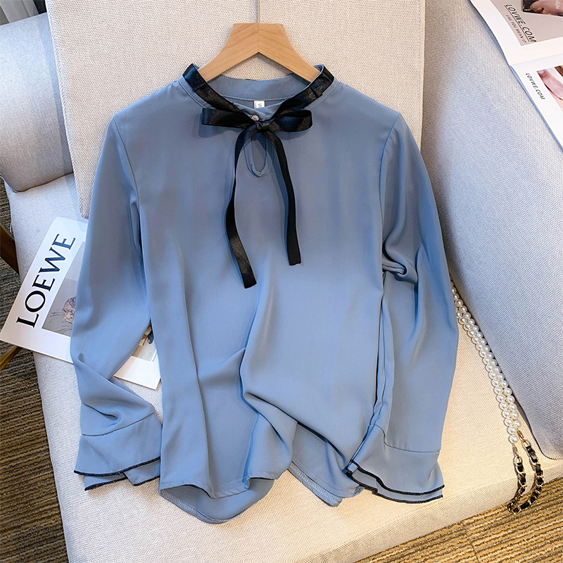 Loose autumn tops bow Korean style shirt for women