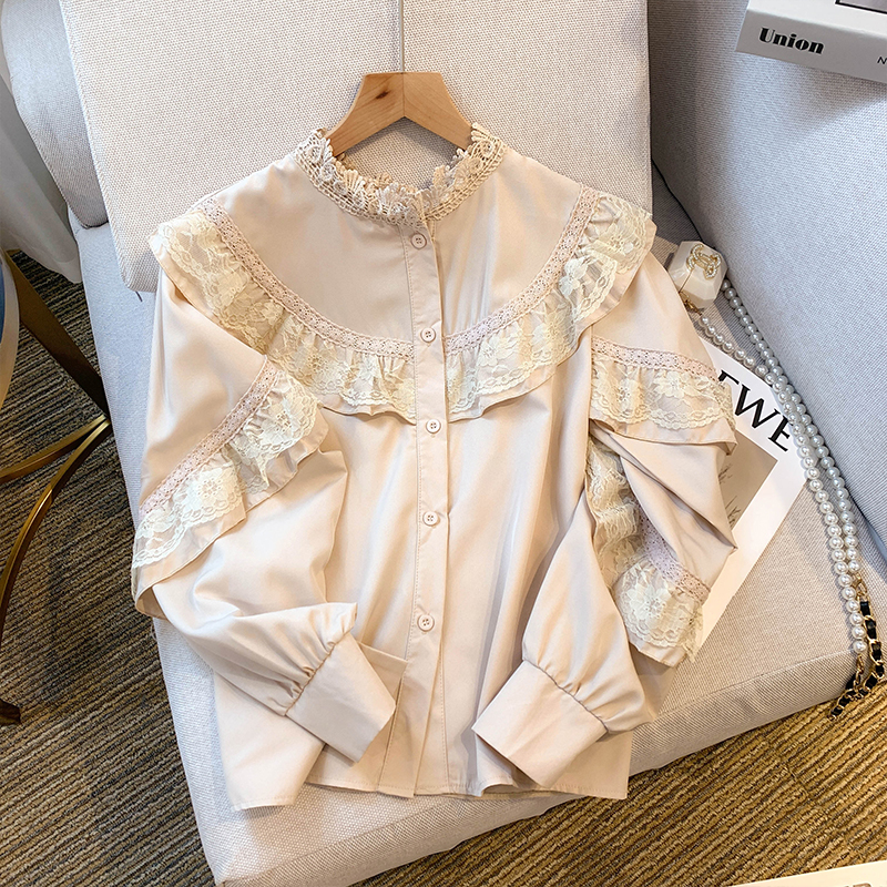 Lace niche cstand collar autumn shirt for women