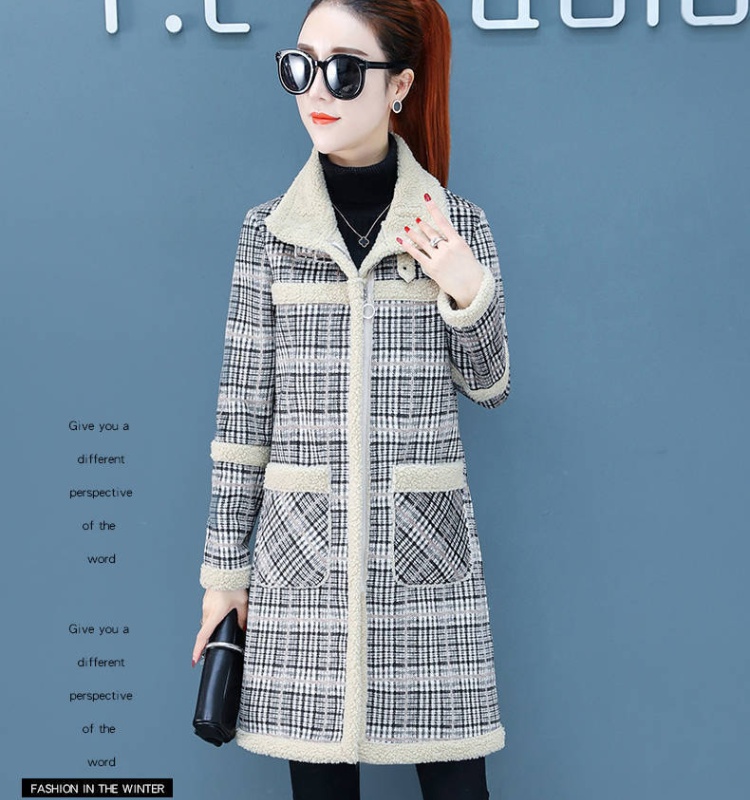 Imitation lamb's wool plaid overcoat all-match coat for women