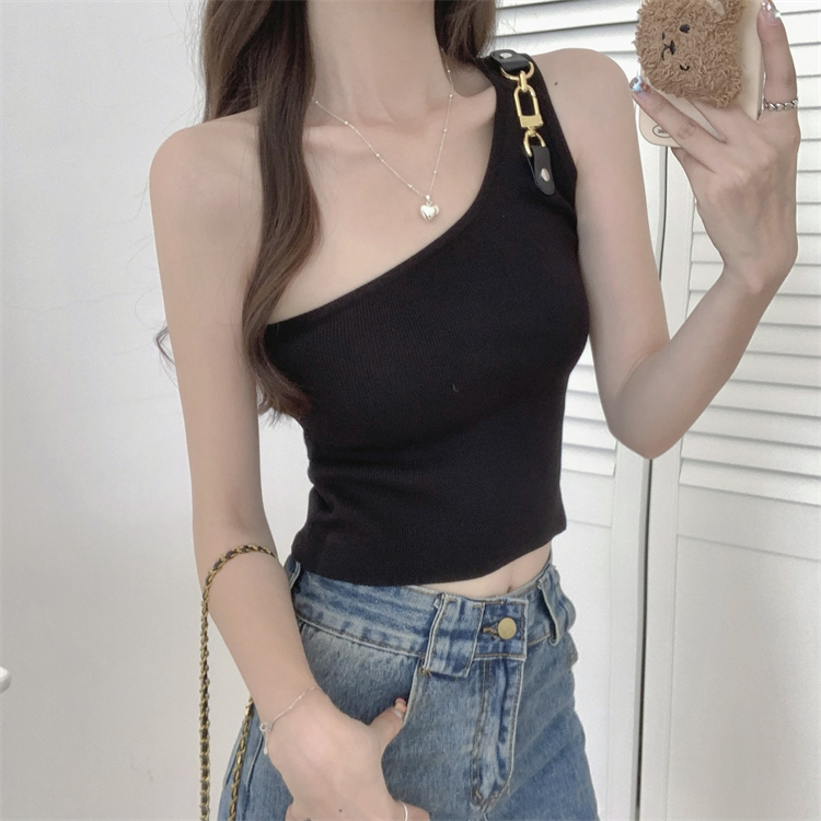 Short slim oblique collar tops summer pure vest for women