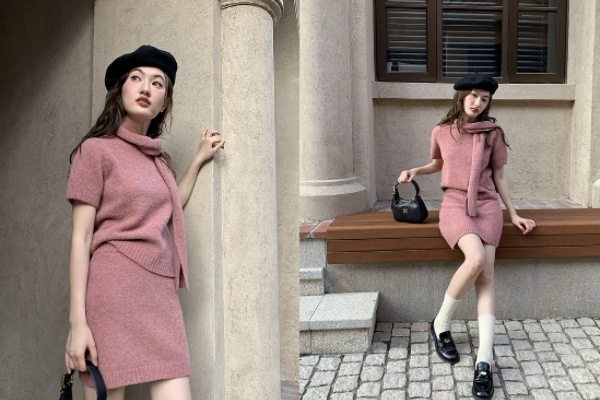 Short sleeve tops knitted coat 4pcs set for women