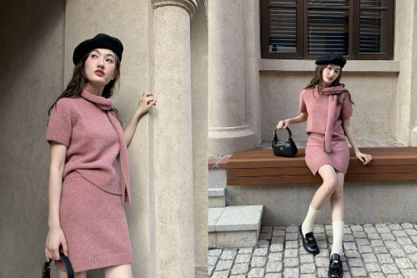 Short sleeve tops knitted coat 4pcs set for women