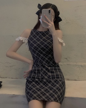 Korean style enticement slim plaid temperament summer dress