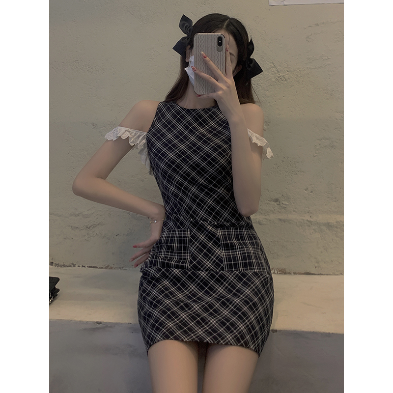 Korean style enticement slim plaid temperament summer dress