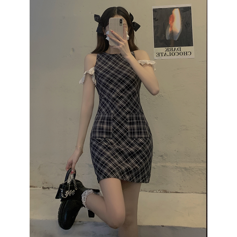 Korean style enticement slim plaid temperament summer dress