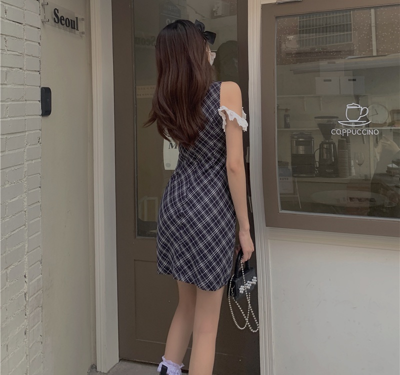 Korean style enticement slim plaid temperament summer dress