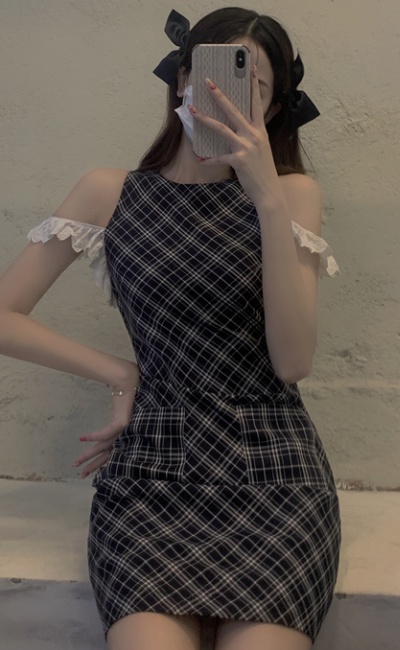 Korean style enticement slim plaid temperament summer dress