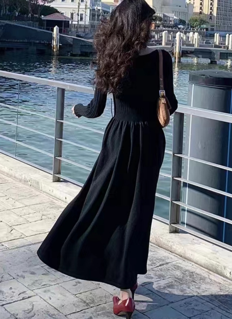 V-neck long dress A-line overcoat for women