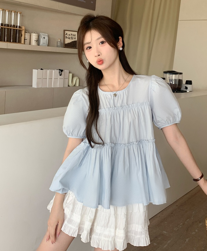 Puff sleeve pure shirt Korean style summer tops