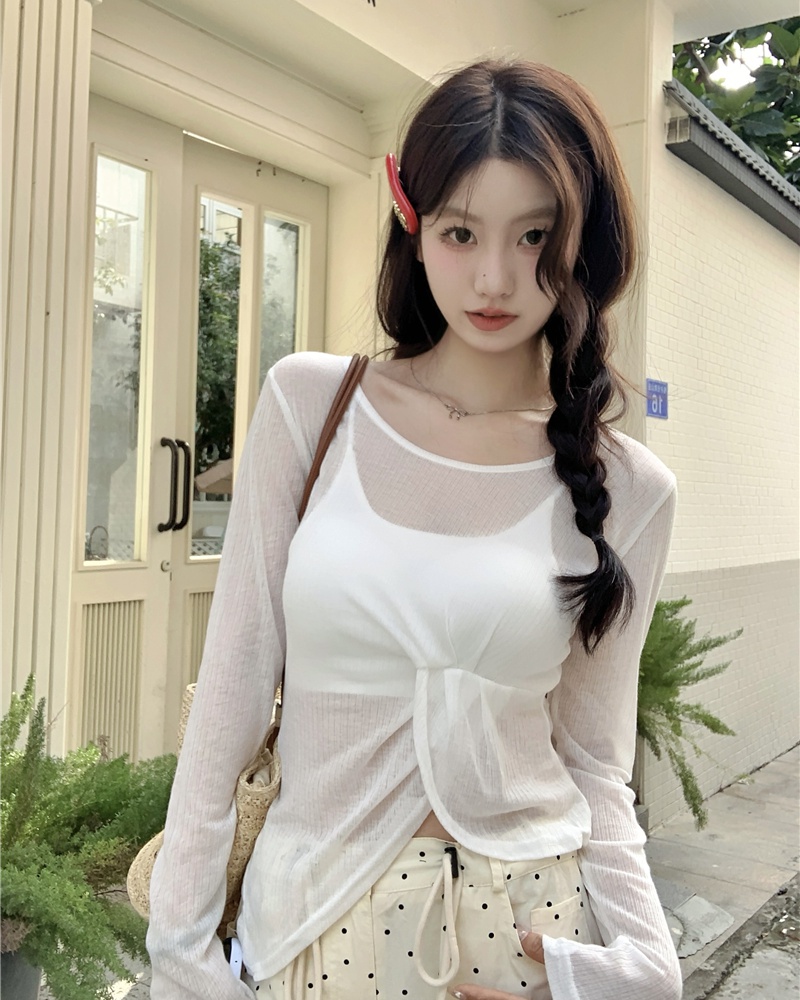 Irregular wear thin smock sunscreen sling enticement T-shirt