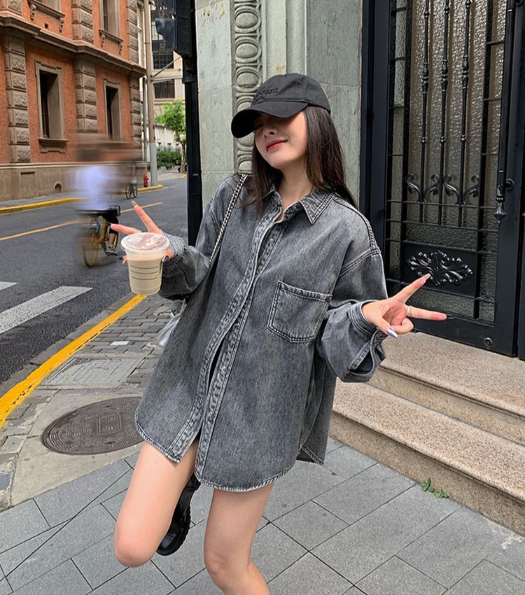 Long sleeve Casual denim shirt retro slim cardigan