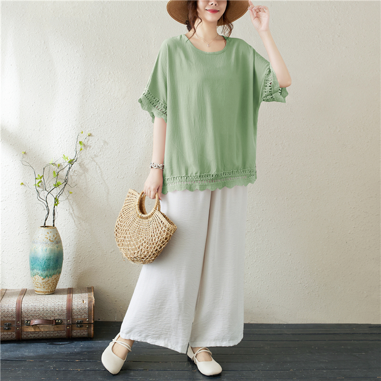 Loose large yard lace short sleeve T-shirt for women